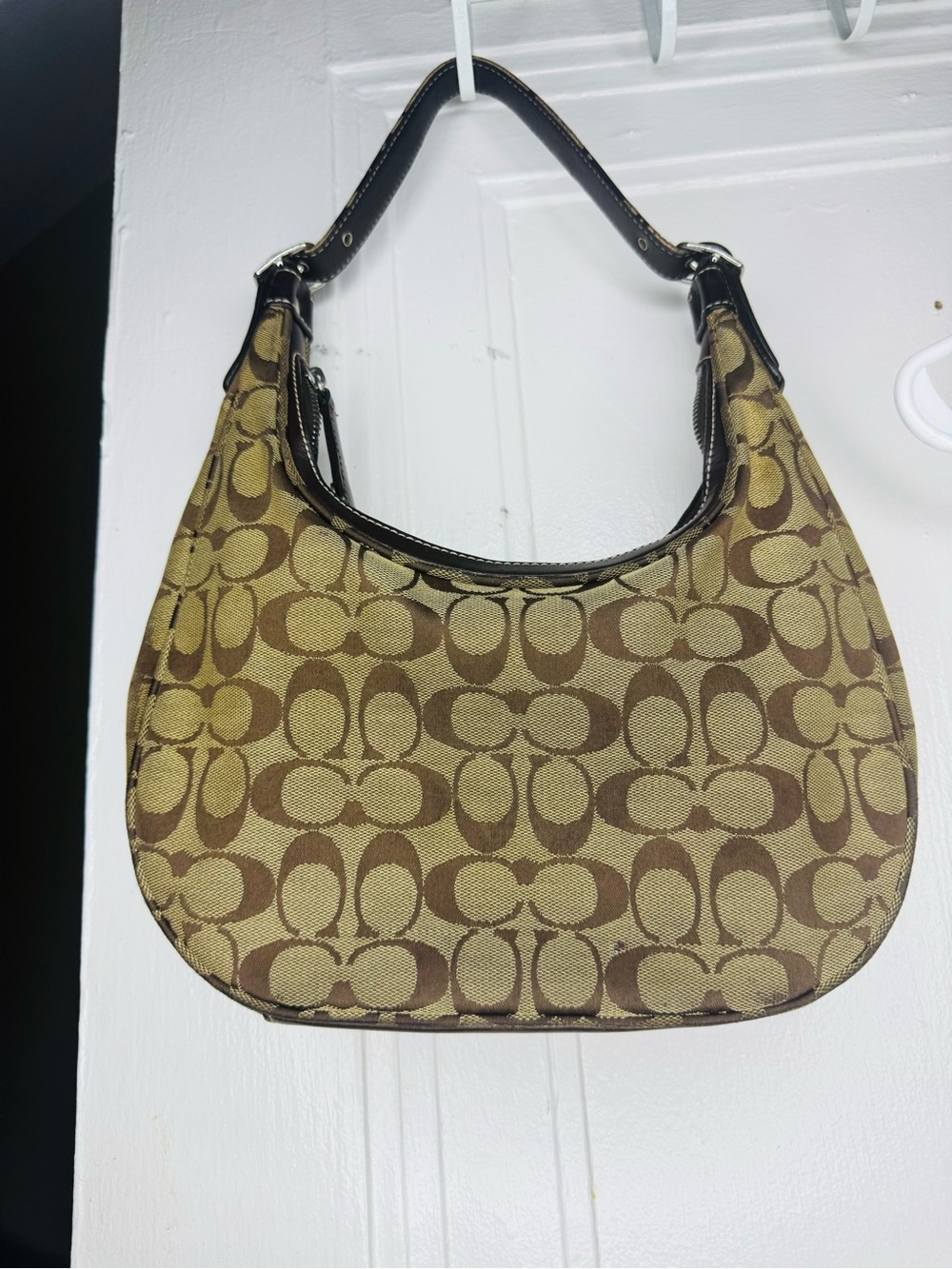 Coach hobo Vintage Brown Signature Canvas Shoulder Bag with Dark Trim